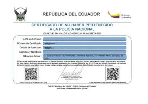 Certificado de no pertenecer a la Policía Nacional