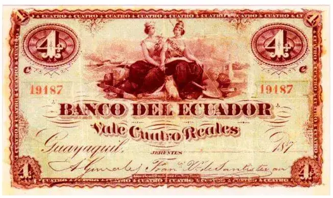 Monedas y billetes del Ecuador - Billete de cuatro reales emitido en Guayaquil
