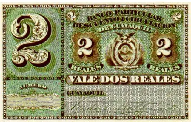 Monedas y billetes del Ecuador - Billete de dos reales