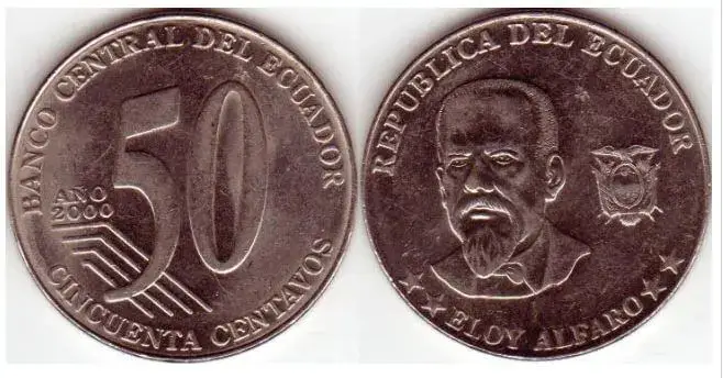Monedas y billetes del Ecuador - Moneda 50 centavos