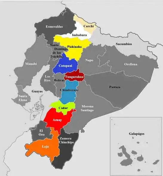 Provincias y capitales de la Región Sierra (o Interandina) del Ecuador
