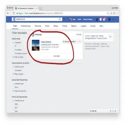 facebook buscar persona numero celular