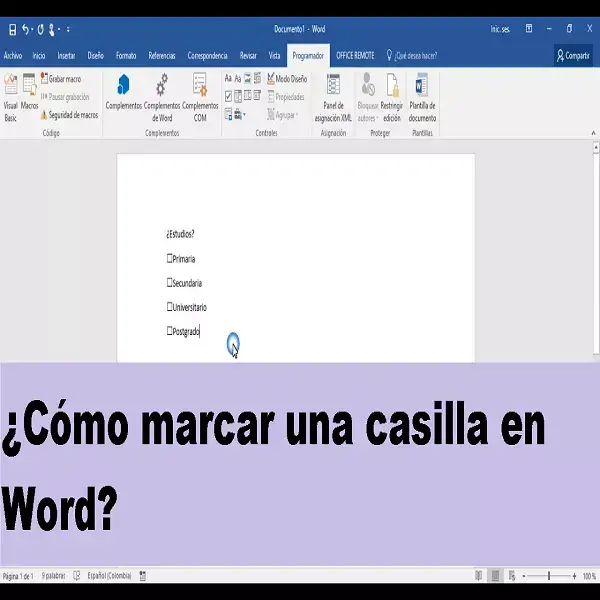 marcar una casilla en word