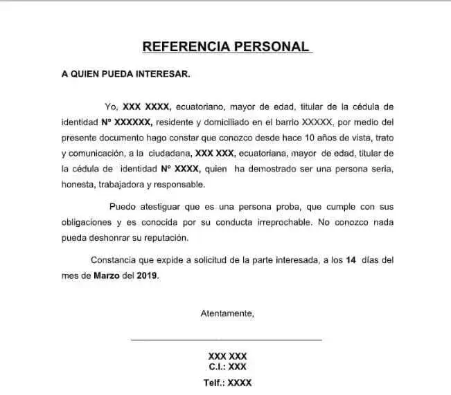 ejemplos carta referencia personal