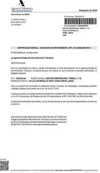 Certificado de Revendedor