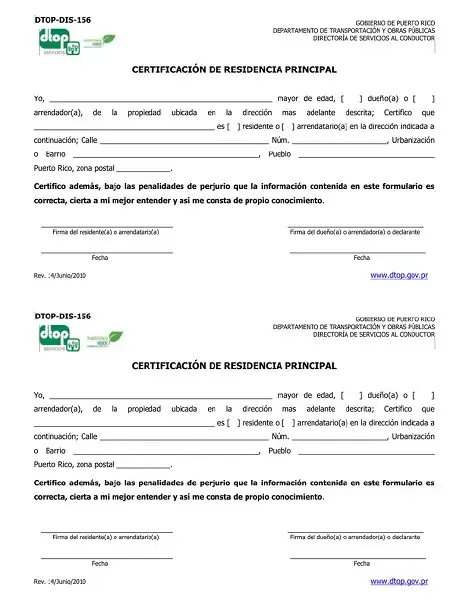 certificacion residencia principal formulario