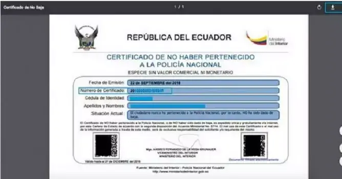 certificado pertenecer policía nacional
