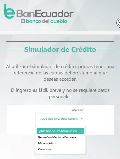 Simulador de Crédito BanEcuador – Cuota de Préstamo