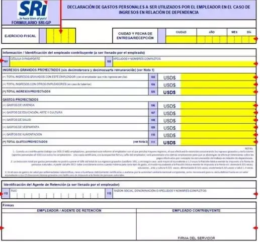 proyección gastos personales formulario SRI