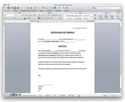 modelo certificado trabajo word ejemplo