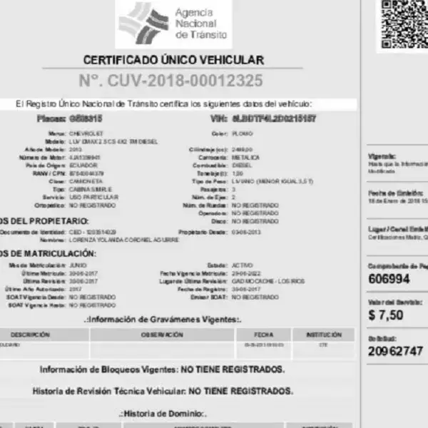 Certificado único vehicular (cuv) por internet