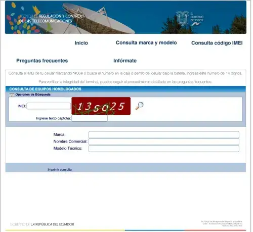 Verificador IMEI Ecuador Supertel / Arcotel