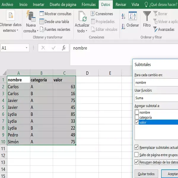 cómo eliminar los subtotales de excel